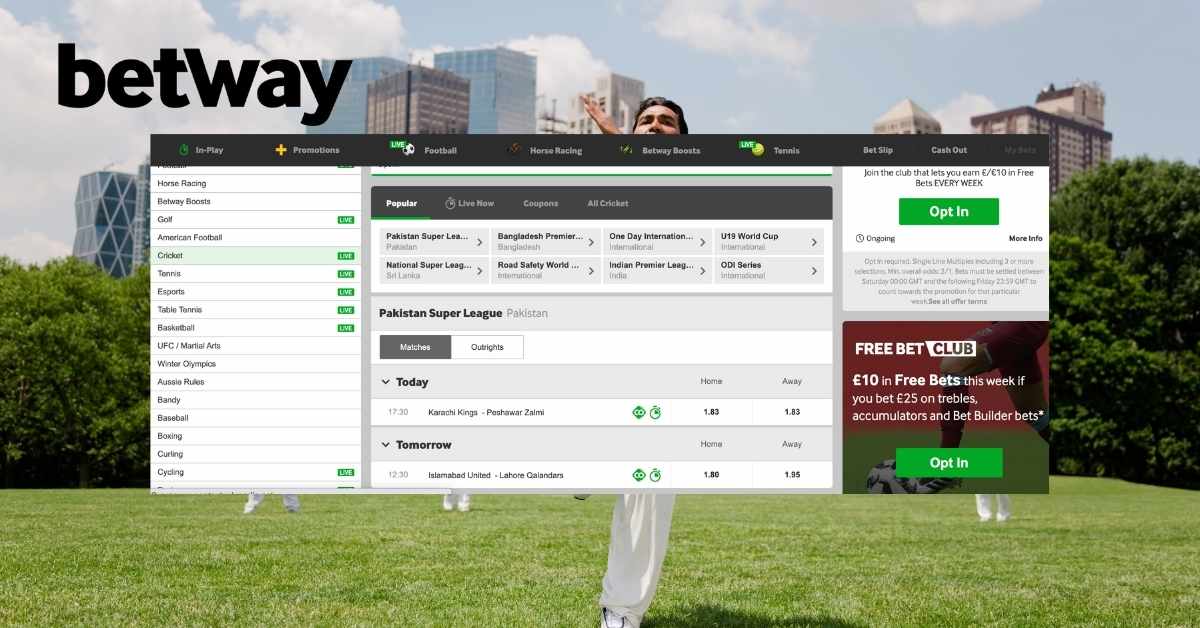 betway cricket betting website interface overview